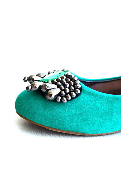 Jeweled Ballet Flats -Sea Green