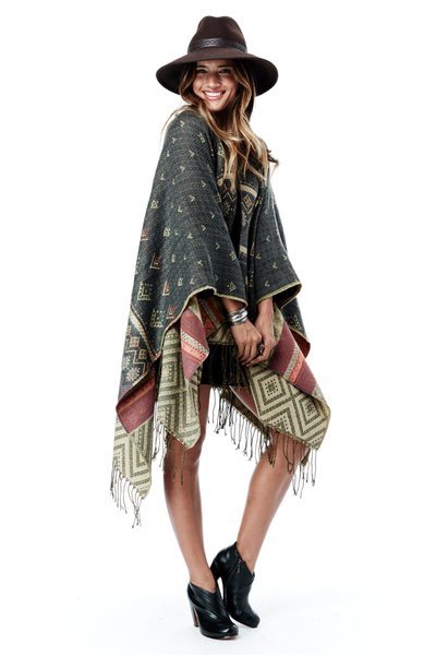 Bohemian Tribes Poncho - Olive