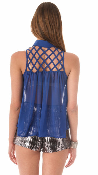 Caged Chiffon Top - Blue