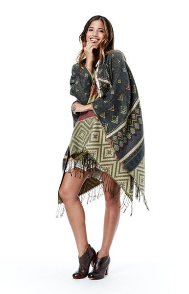 Bohemian Tribes Poncho - Olive