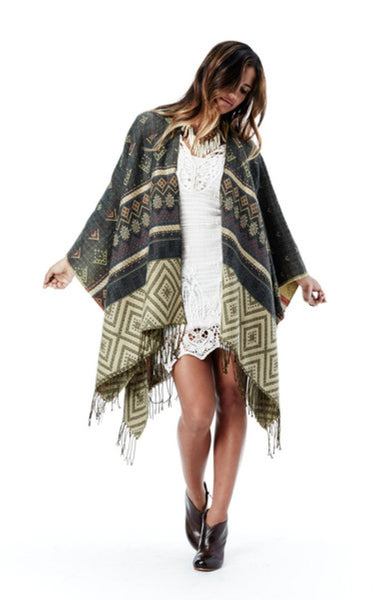 Bohemian Tribes Poncho - Olive