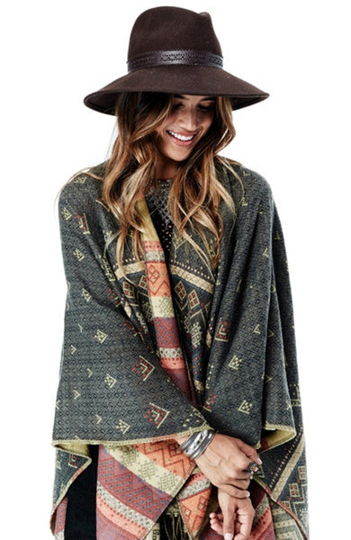 Bohemian Tribes Poncho - Olive