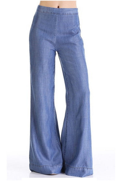 Blue Chambray Flare Pants