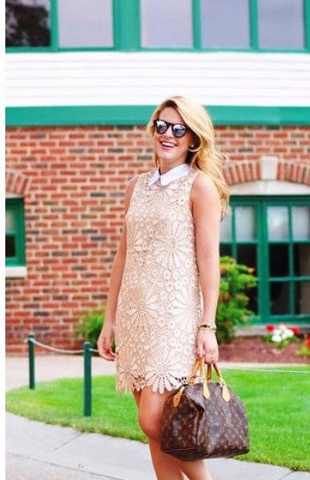 Golden Daisy Lace Shift Dress