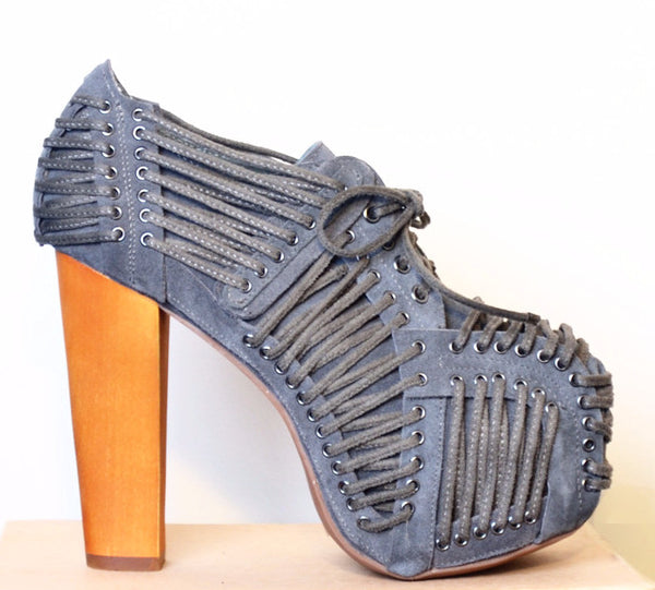 Laced Platform Booties - Grey