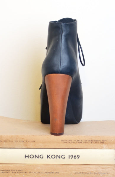 Lita Leather Platform Booties - Black