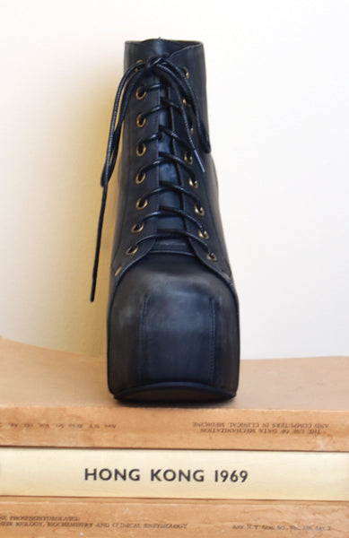 Lita Leather Platform Booties - Black