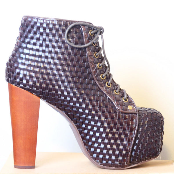 Lita Weave Leather Booties - Brown