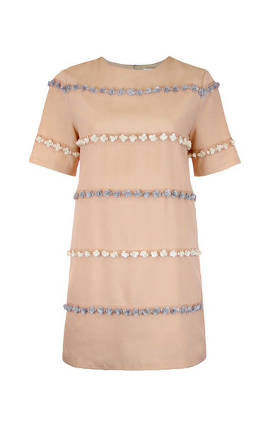 Summer Buds Blush Dress with Floral Appliqué